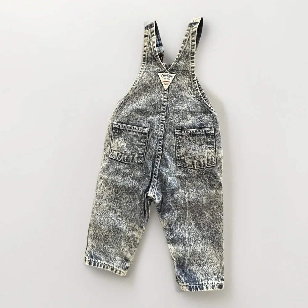 Vintage OshKosh B'gosh Acid Wash Shortalls 18 Month Mad Max‎ Studded Denim Retro